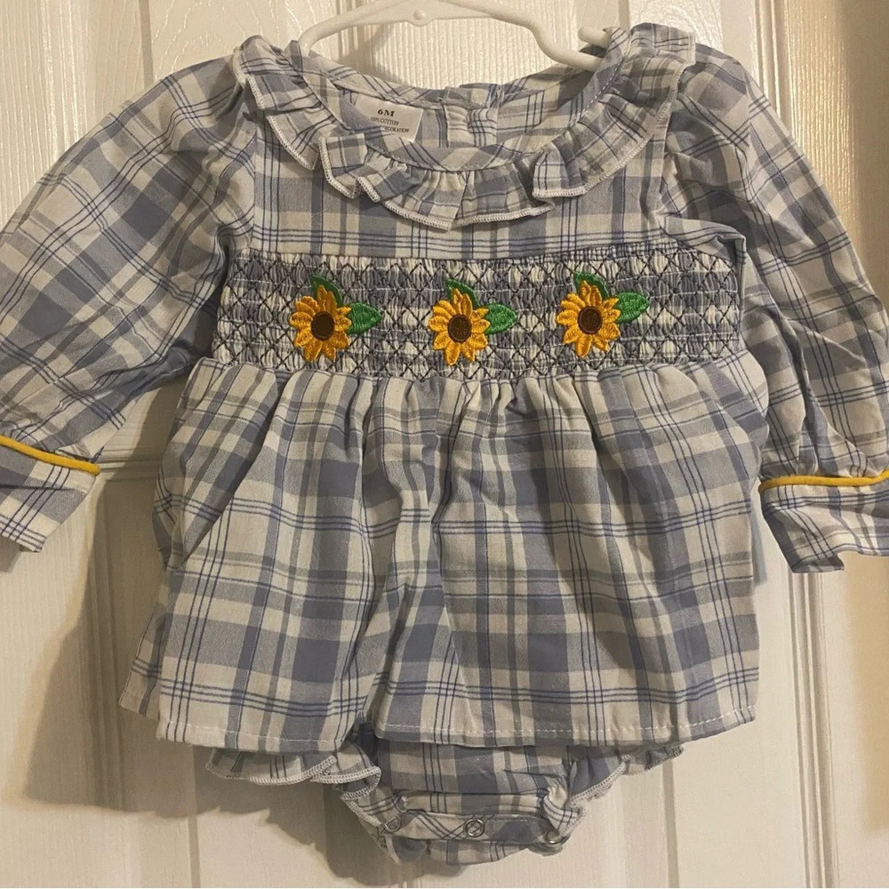 New Smocked Sunflower Bubble Romper